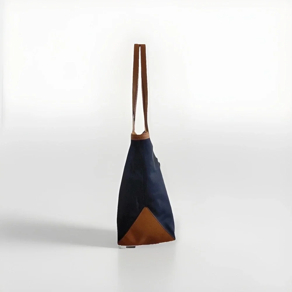 Michael Kors Kempton Lg East West Tote-Navy Blue w/Brown Leather Trim, Gold MK - Picture 3 of 14